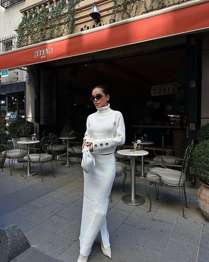 Women's Turtleneck Knit Sweater Maxi Skirt Set