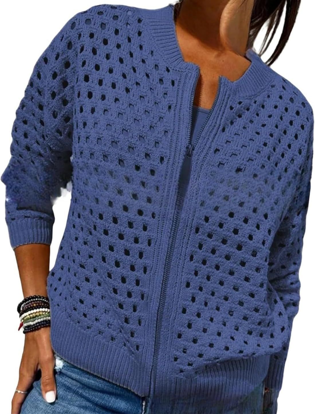 Women's Crochet Zip Up Cardigan Sweater