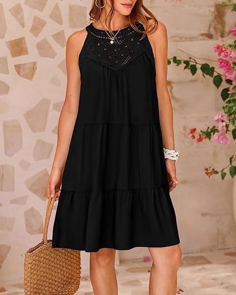 Lace Crochet Sleeveless A Line Mini Dress Casual Summer
