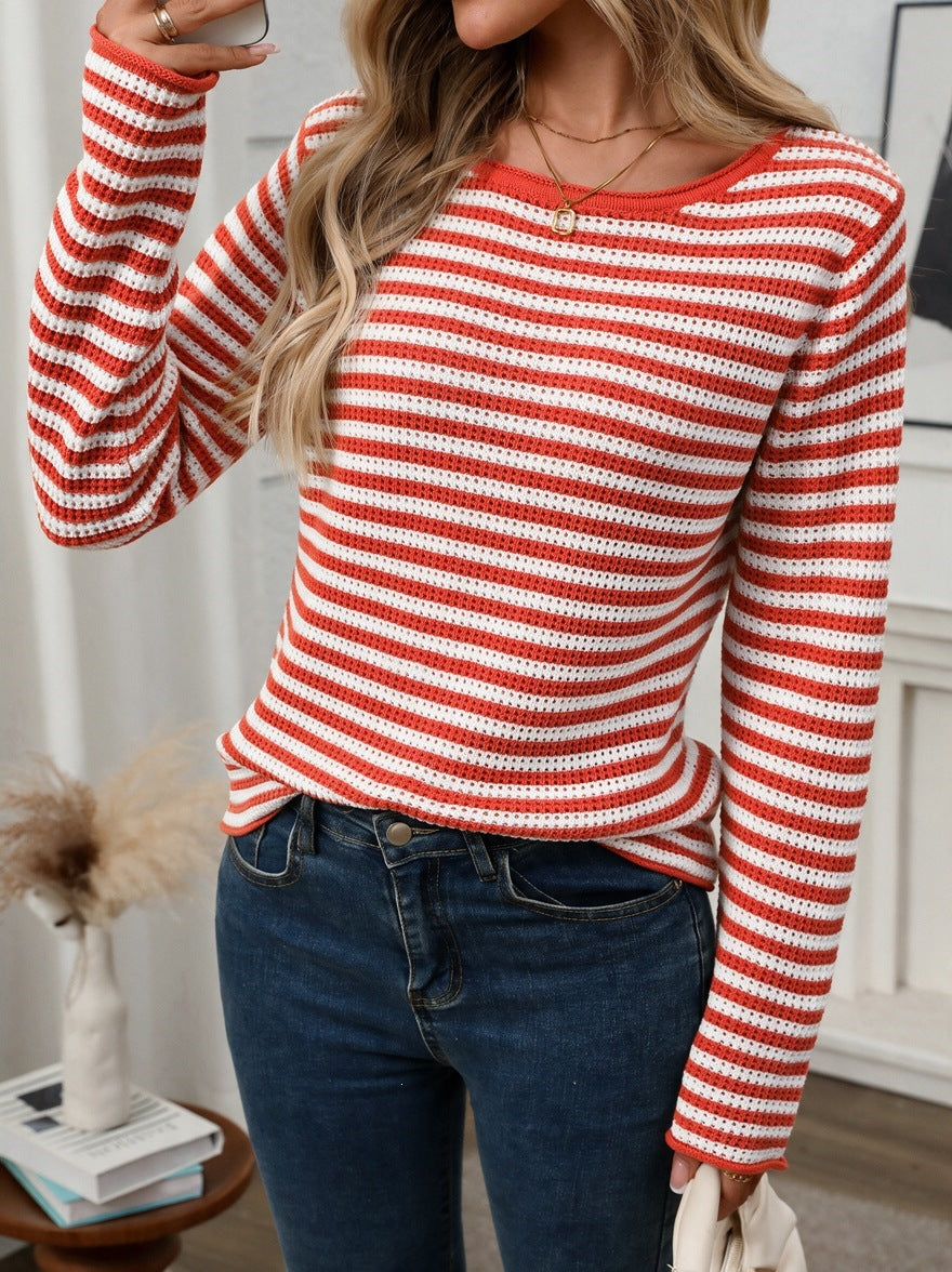 Women's Striped Crewneck Oversized Knit Pullover Sweater