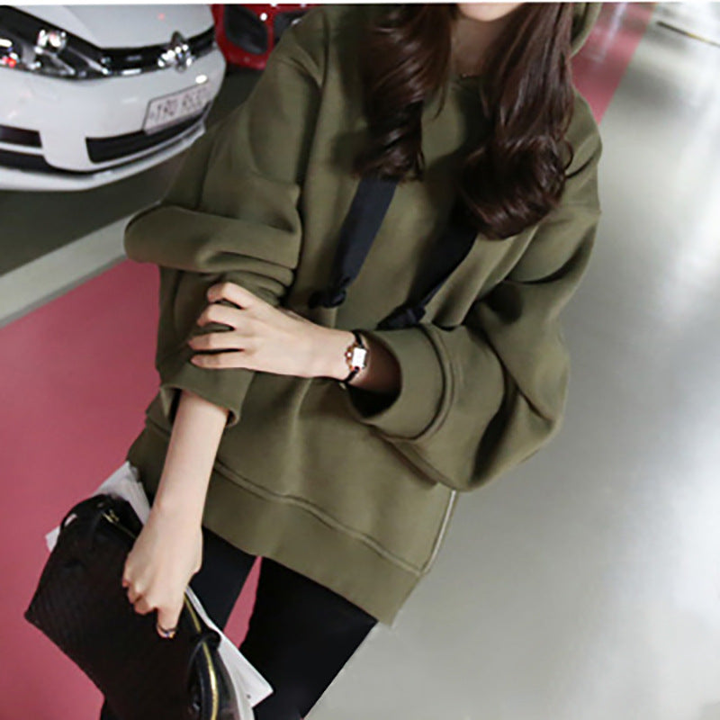 Women's Oversized Fleece Hoodie Lantern Sleeve Side Zip