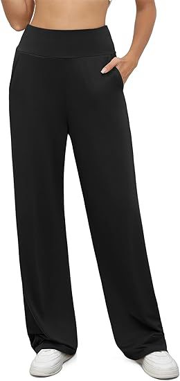 Womens High Waisted Wide Leg Yoga Pants Butt Lift Pockets