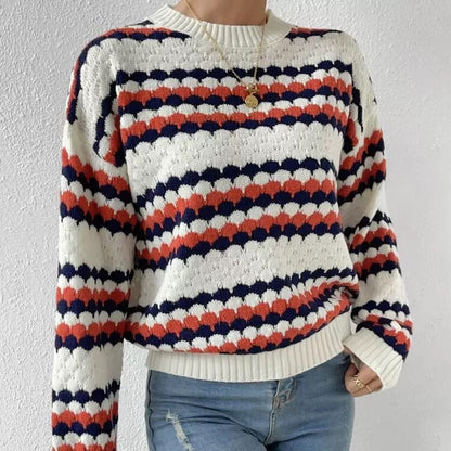 Women's Oversized Striped Crewneck Pullover Sweater