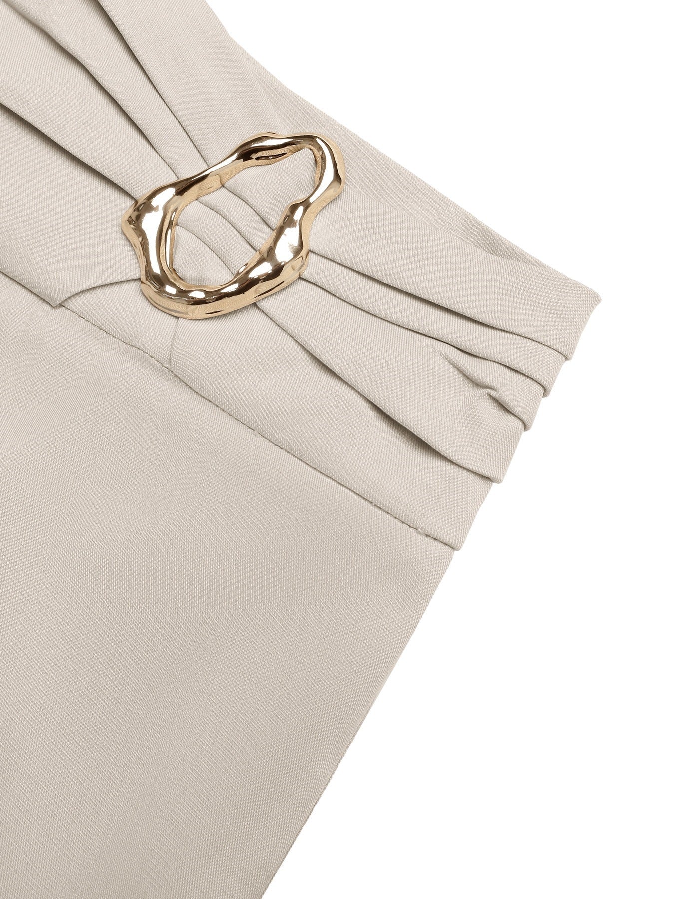 Solid High Waist Wide Leg Dress Pants Metal Buckle