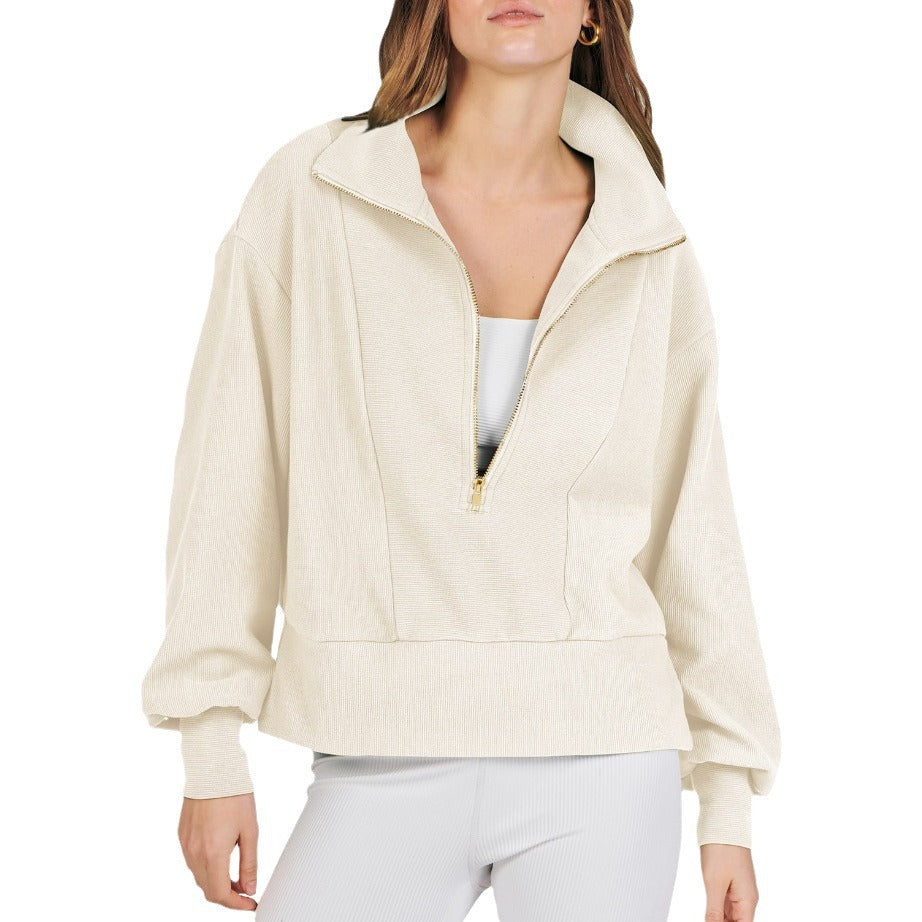 Women's Quarter Zip Collared Sweatshirt Long Sleeve