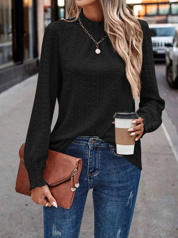 Boho Jacquard Lace Long Sleeve Blouse Top Women Elegant