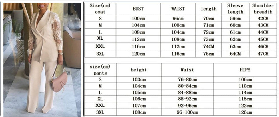 Women's Lace Sleeve Blazer & Pants Workwear Two Piece Set
