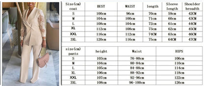 Women's Lace Sleeve Blazer & Pants Workwear Two Piece Set