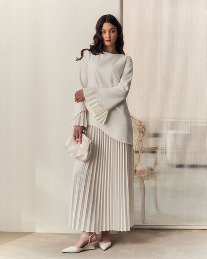 Women's Pleated Maxi Skirt Set Bell Sleeve