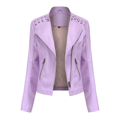 Womens Faux Leather Moto Jacket Slim Fit