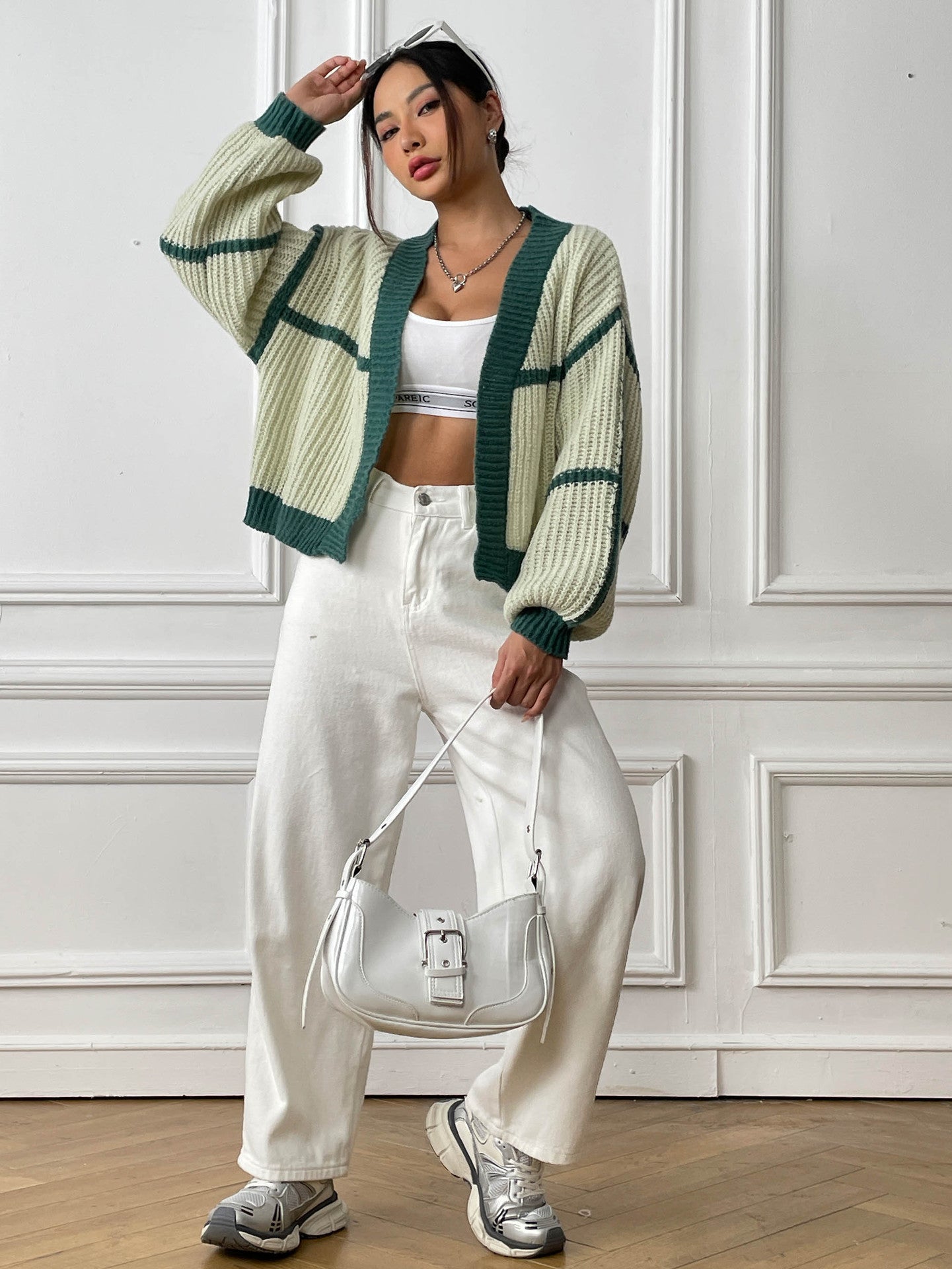 Color Block Cardigan Sweater with Loose Fit for Fall