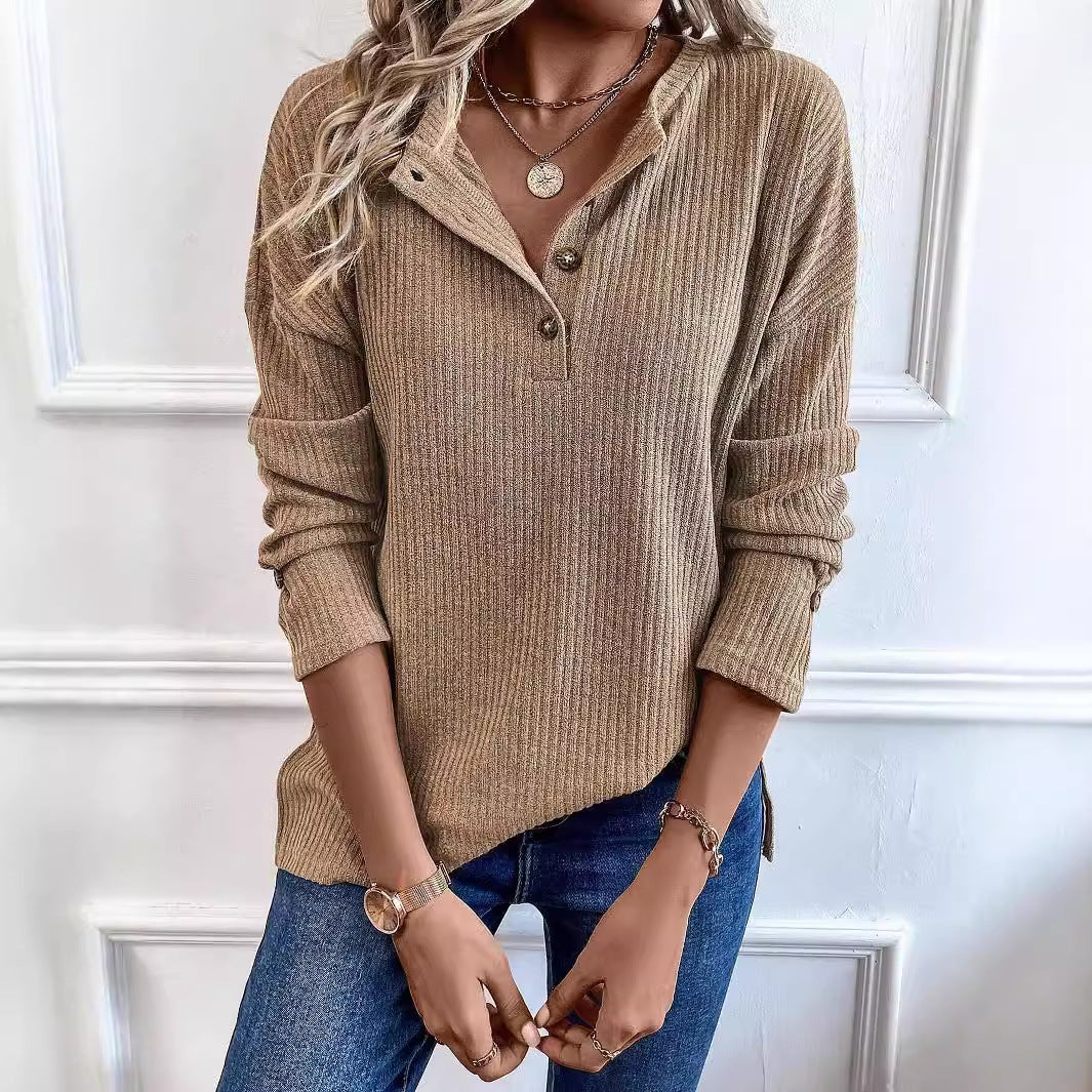 Women's Ribbed Henley Hoodie Pullover Sweater