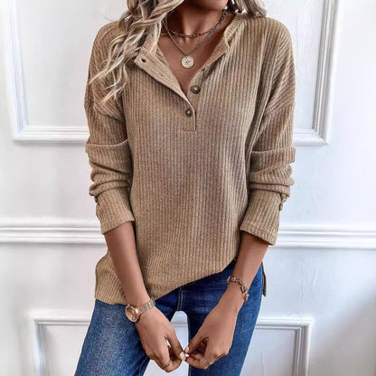 Women's Ribbed Henley Hoodie Pullover Sweater