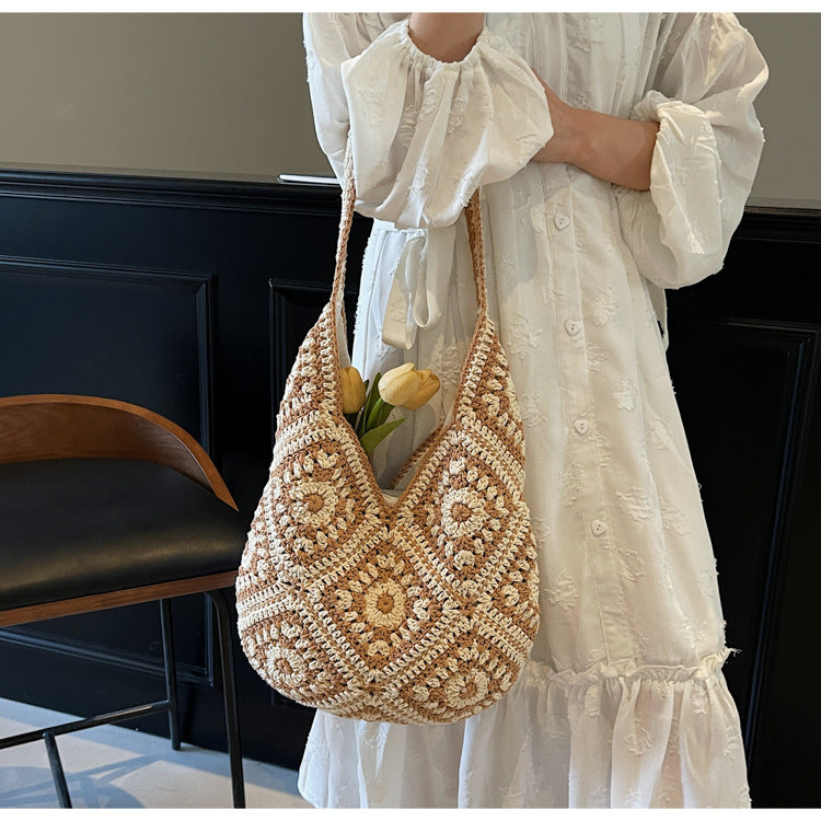 Crochet Knit Tote Bag Boho Shoulder Bag for Women