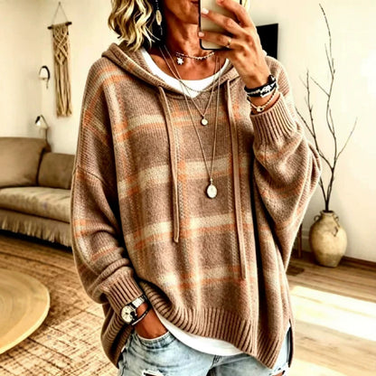 Women's Plaid Hooded Oversized Knit Pullover Sweater