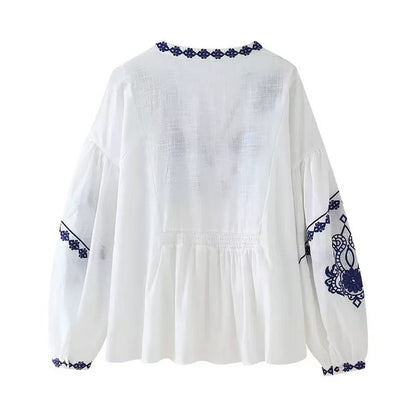 Women's Vintage Boho Floral V-Neck Blouse