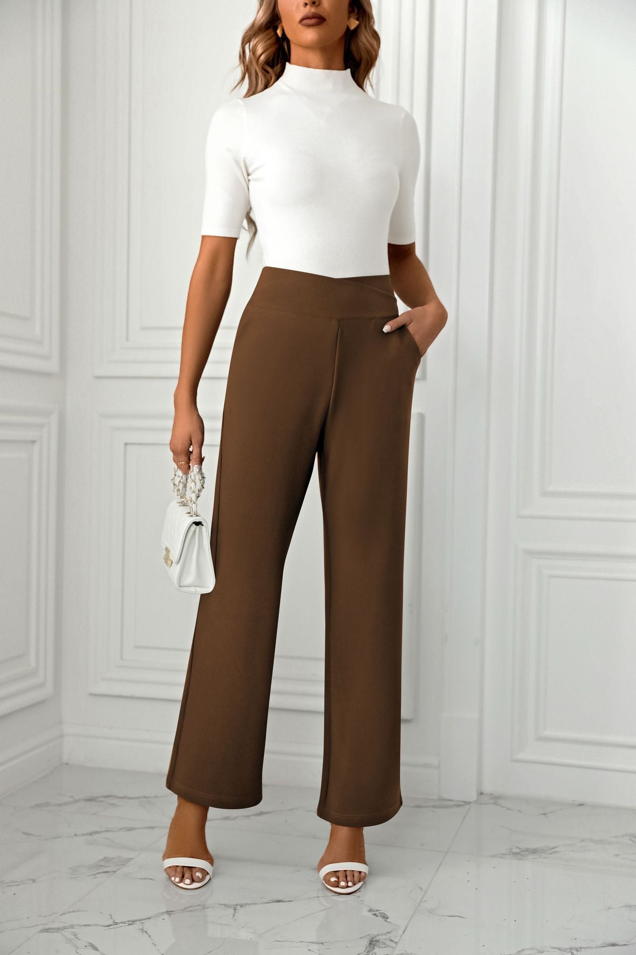 Women's High-Waist Flare Pants - Casual Loose Straight-Leg