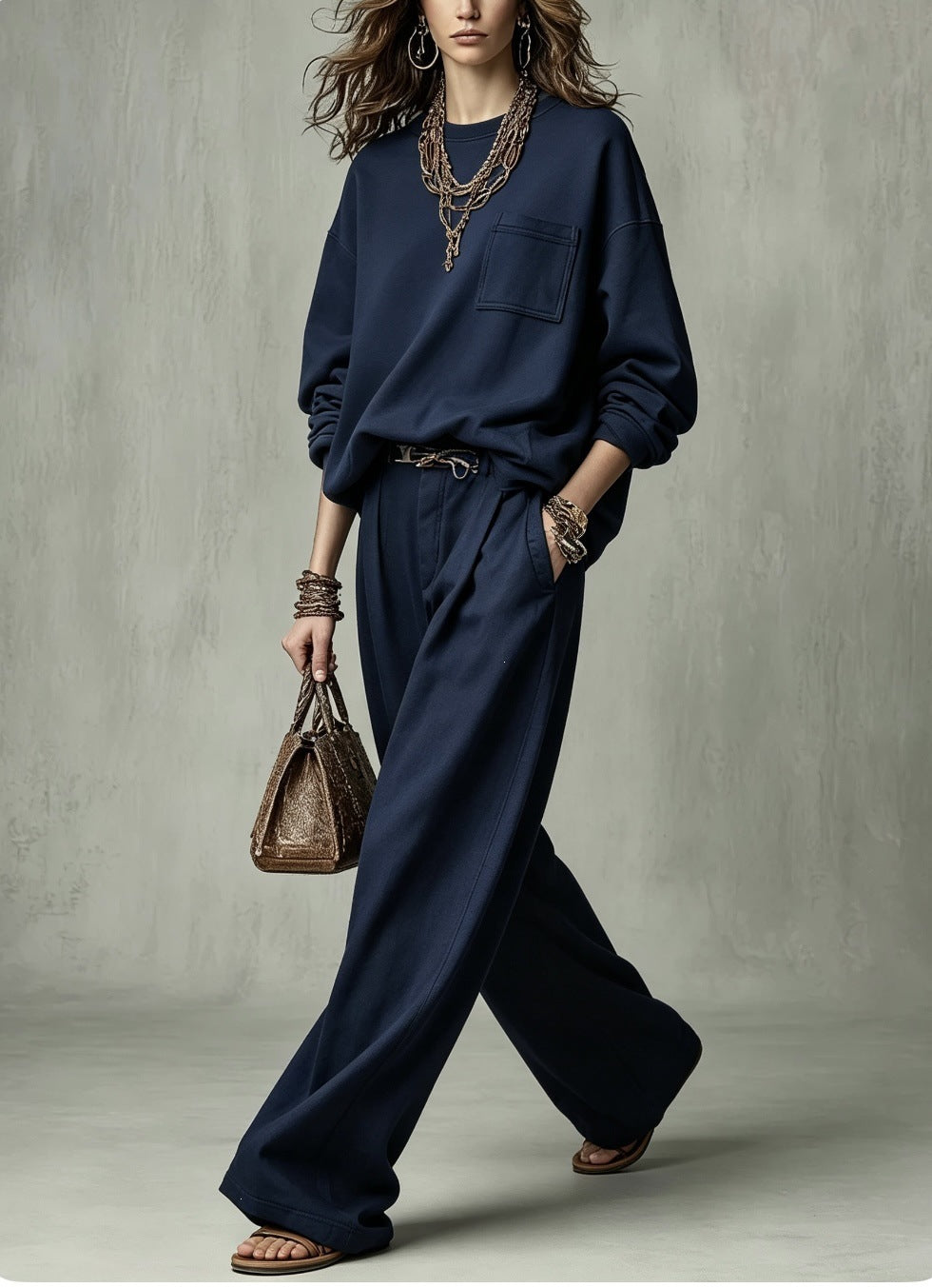 Women's Oversized Crewneck Sweatshirt Wide Leg Pant Set