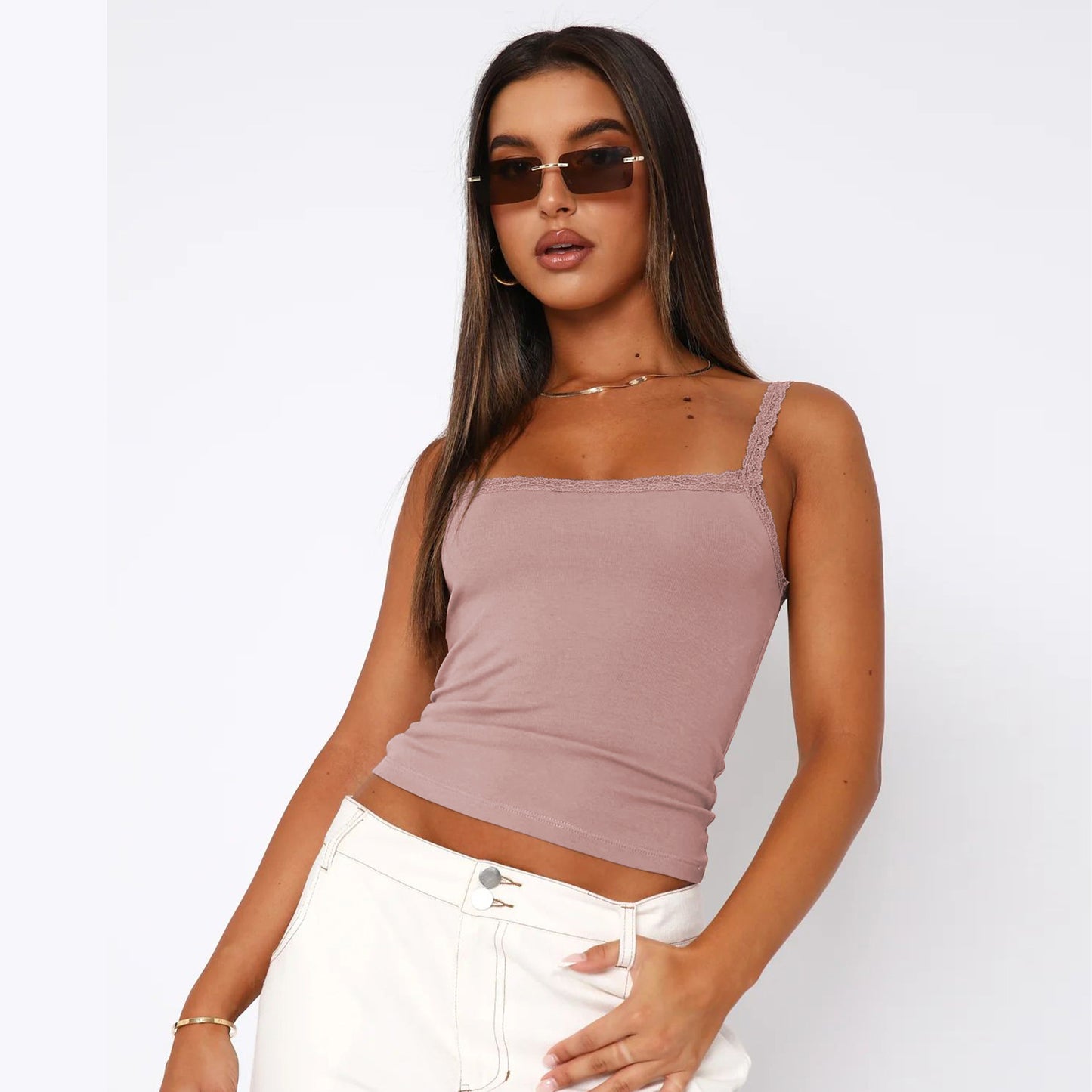 Lace Trim Cami Top Slim Fit Basic Tank