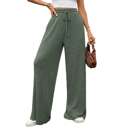 Women's Ribbed Drawstring Wide Leg Lounge Pants