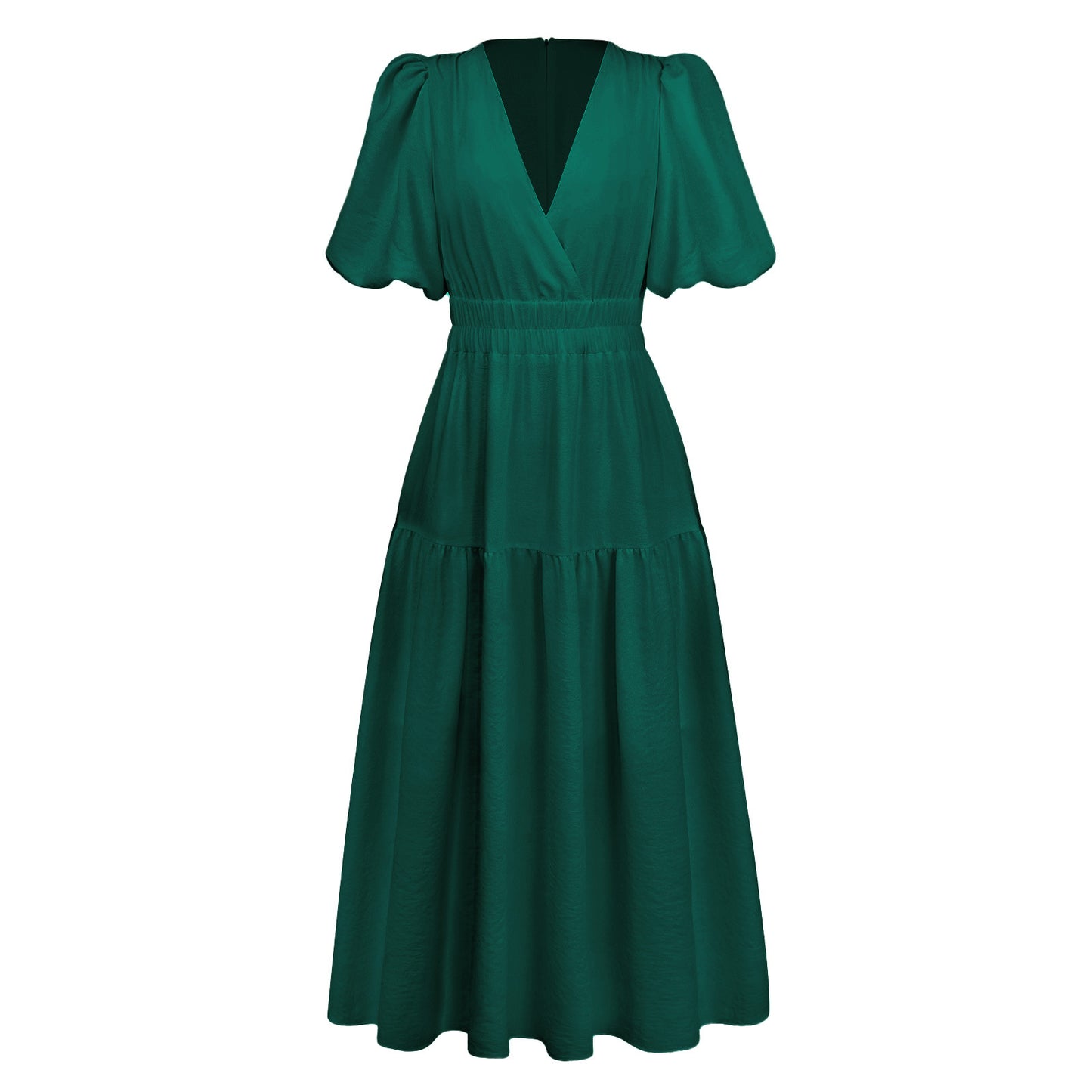V-Neck Bubble Sleeve Holiday Dress American Fashion