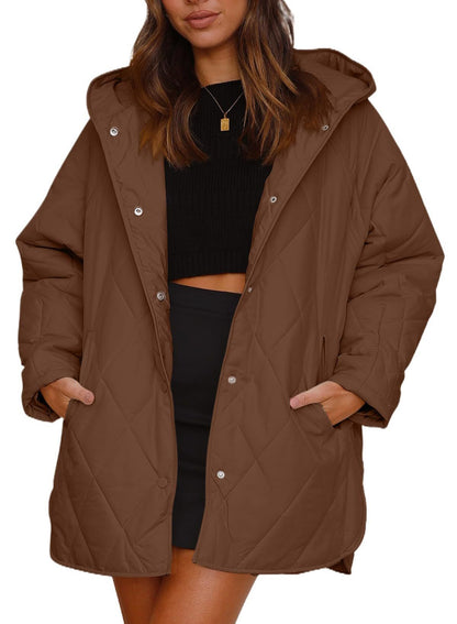 Womens Oversized Hooded Quilted Lightweight Jacket