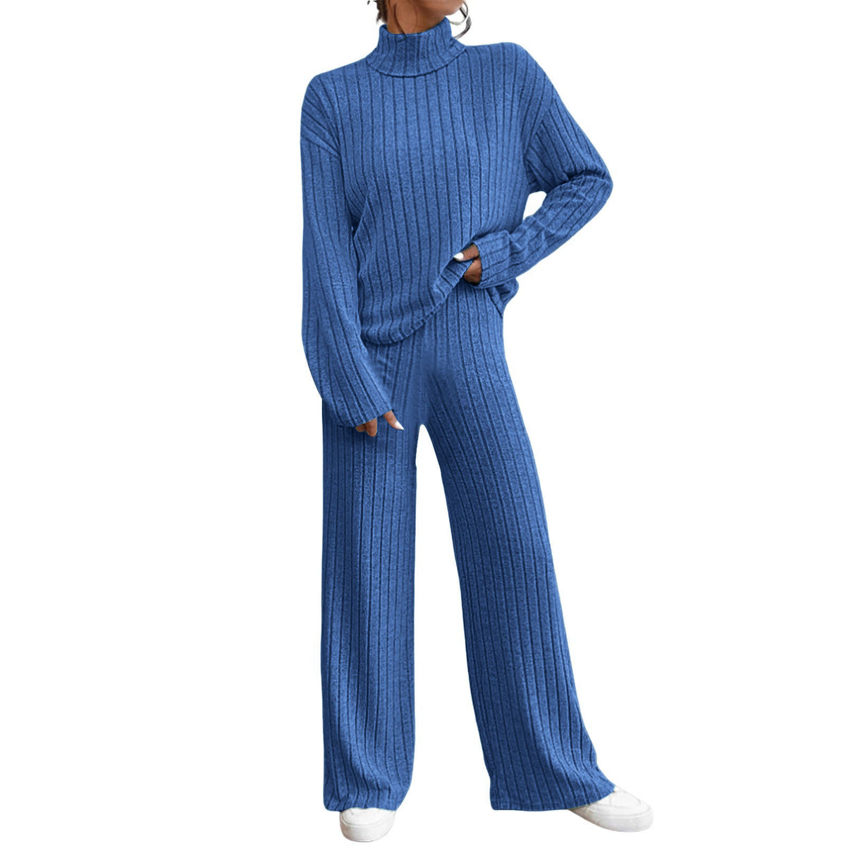 Women's Ribbed Turtleneck Two Piece Pants Set