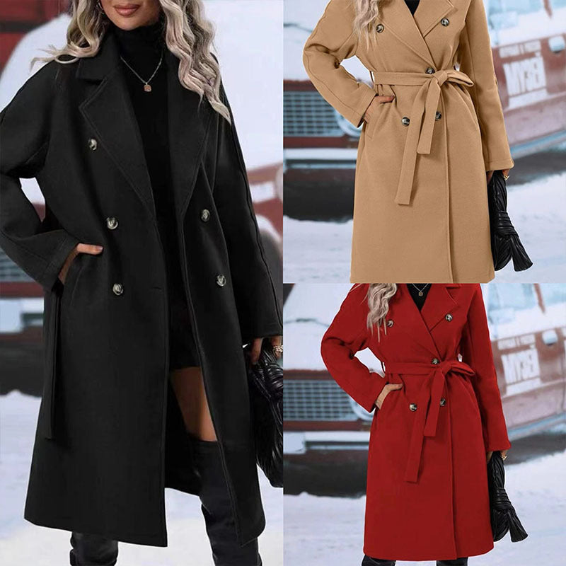 Women's Oversized Long Belted Double Breasted Winter Coat
