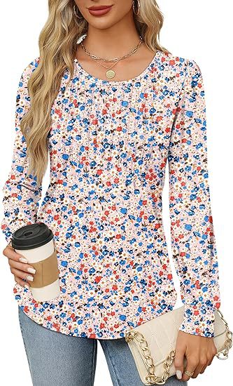 Solid Cotton Pintuck Blouse Long Sleeve Work Top