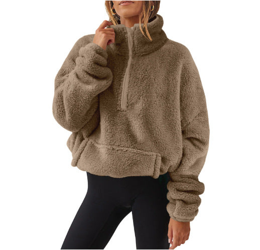 Women's Sherpa Half Zip Fleece Pullover Sweatshirt