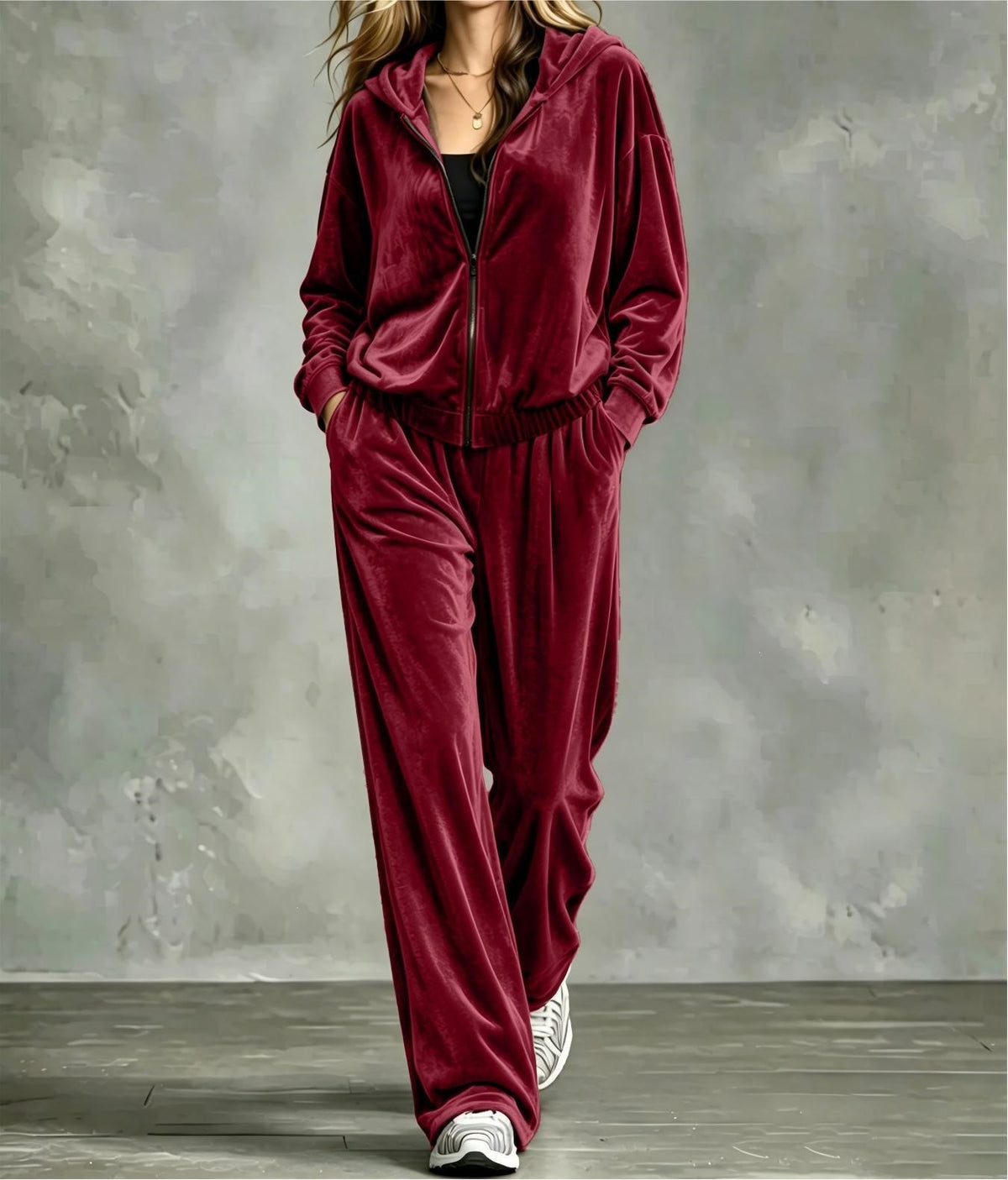 Women's Velour Zip Hoodie & Pants Two Piece Set