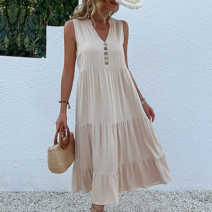 Sleeveless Tank Dress Loose Casual Solid Color Maxi Dress