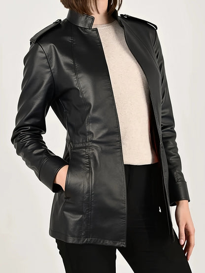 Women's Distressed Faux Leather Jacket Gothic Stand Collar
