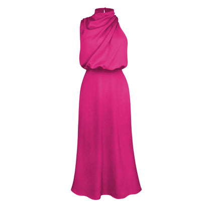 Satin Sleeveless Dress, Elegant Celebrity Evening Dress