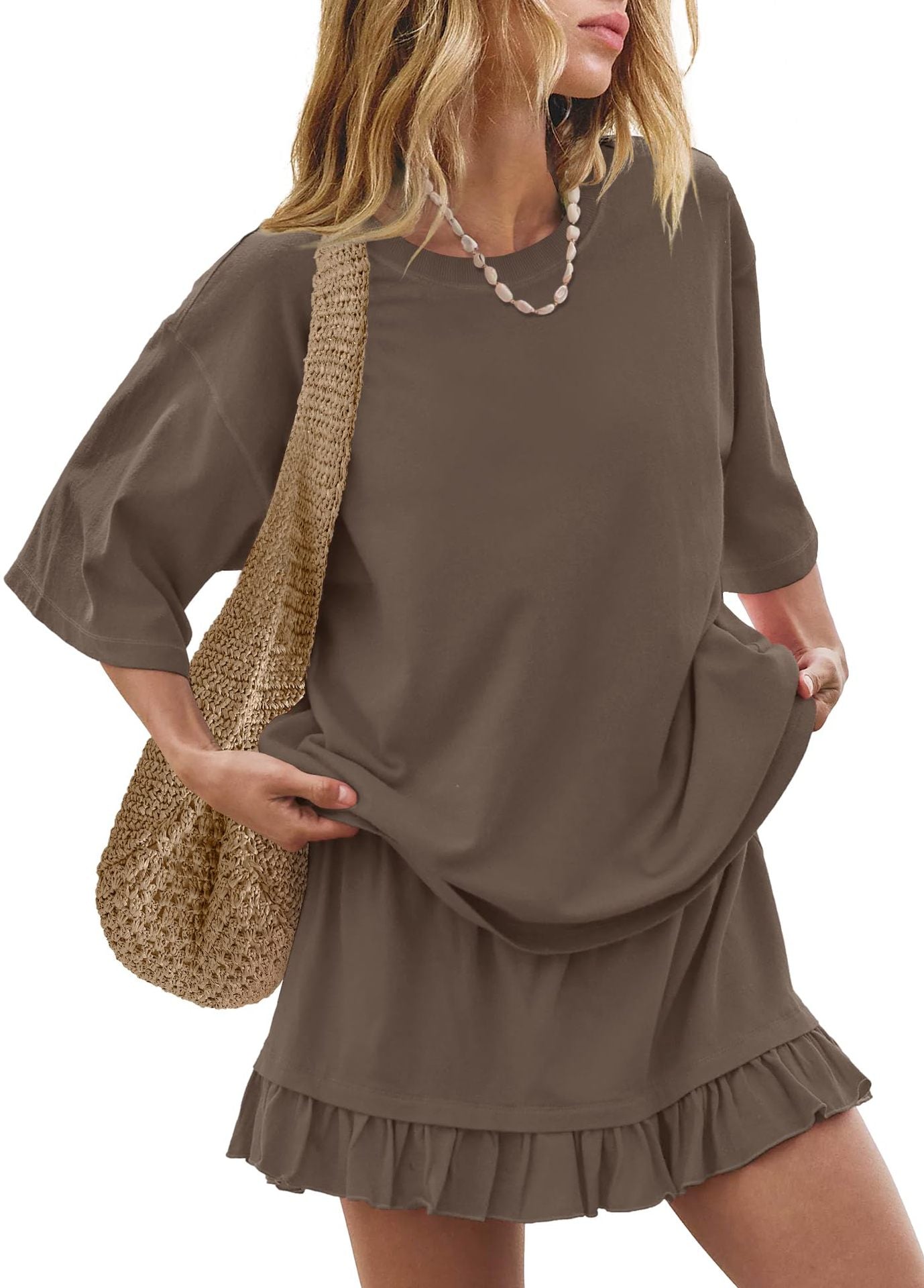 Women's Oversized Tee & Ruffle Mini Skirt Two Piece Set