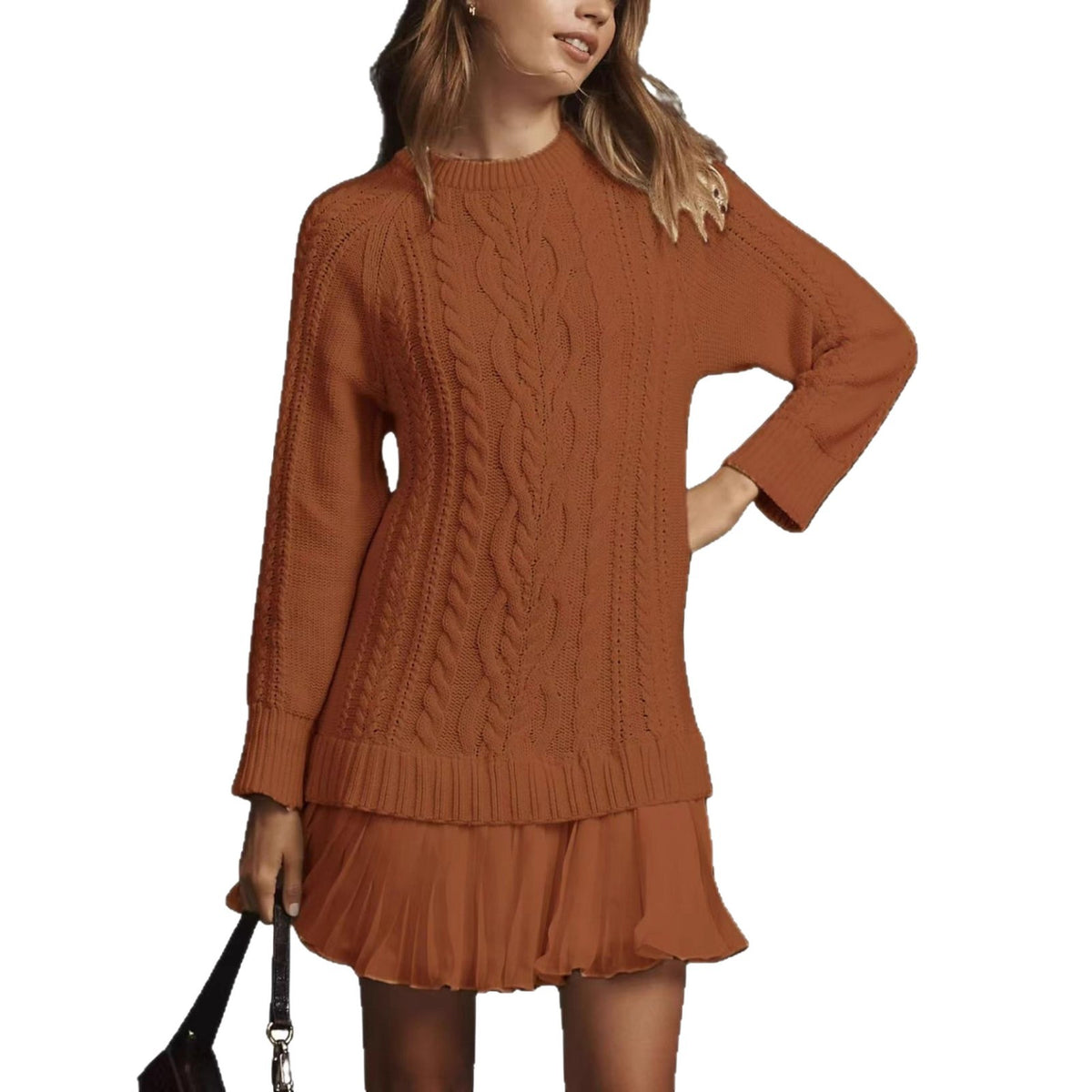 Women's Cable Knit Crew Neck Cashmere Sweater
