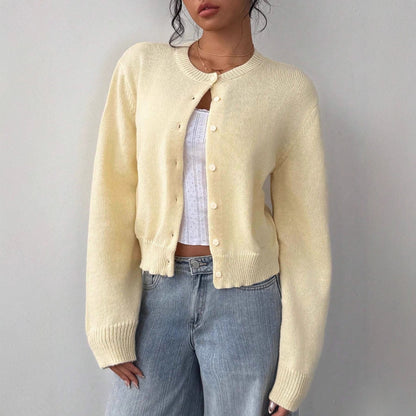 Women's Cropped Cardigan Button Front Soft Knit Relaxed Fit