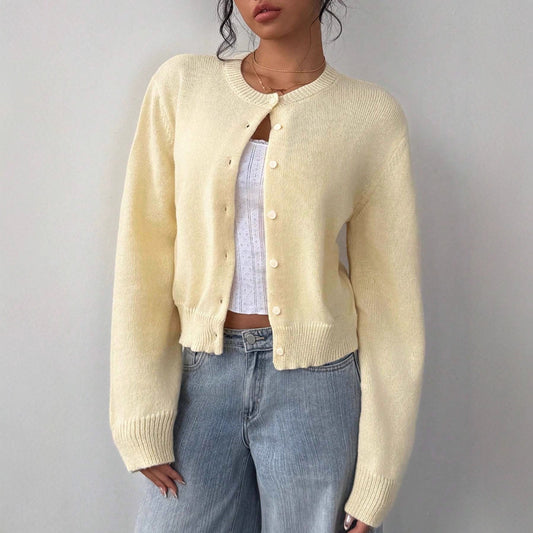 Women's Cropped Cardigan Button Front Soft Knit Relaxed Fit