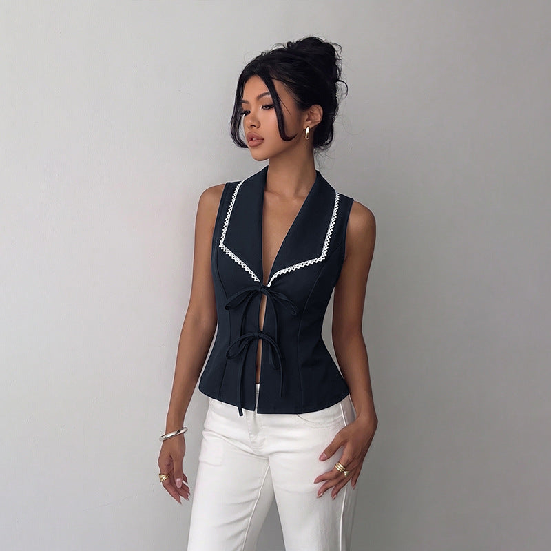 Elegant Lace Hollow Sleeveless Vest Slim Fit Top for Women
