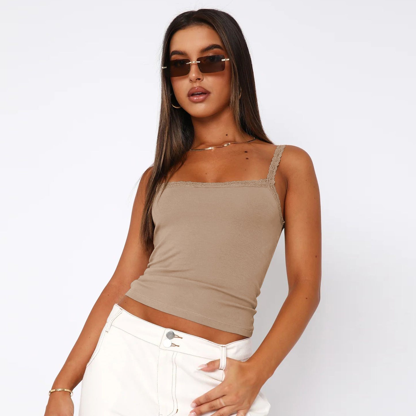 Lace Trim Cami Top Slim Fit Basic Tank