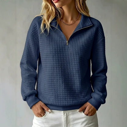 Women's Waffle Knit Quarter Zip Collar Sweatshirt