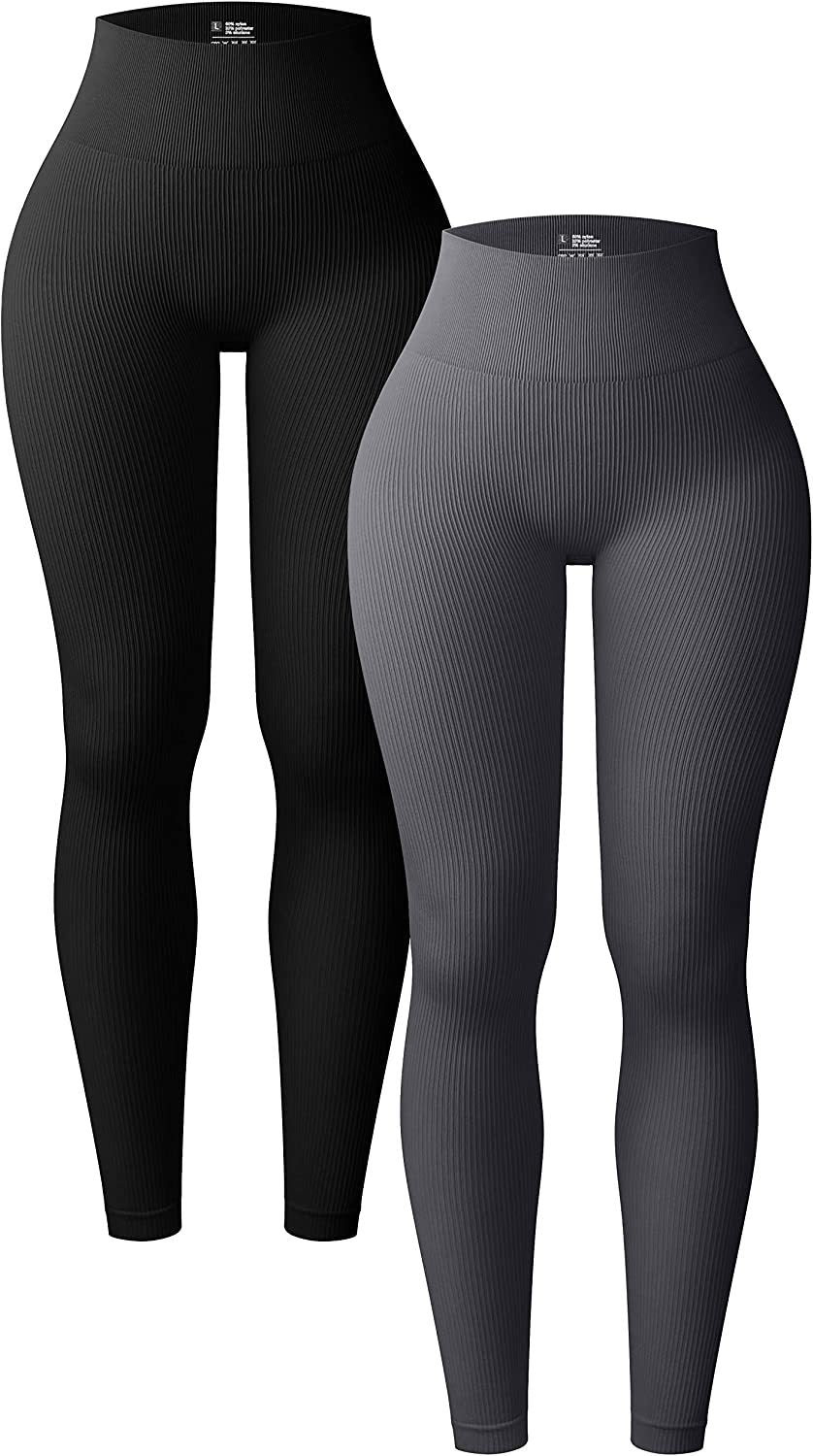 Women's High Waisted Ribbed Yoga Workout Leggings