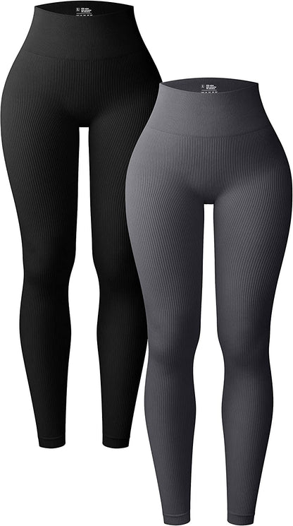 Women's High Waisted Ribbed Yoga Workout Leggings
