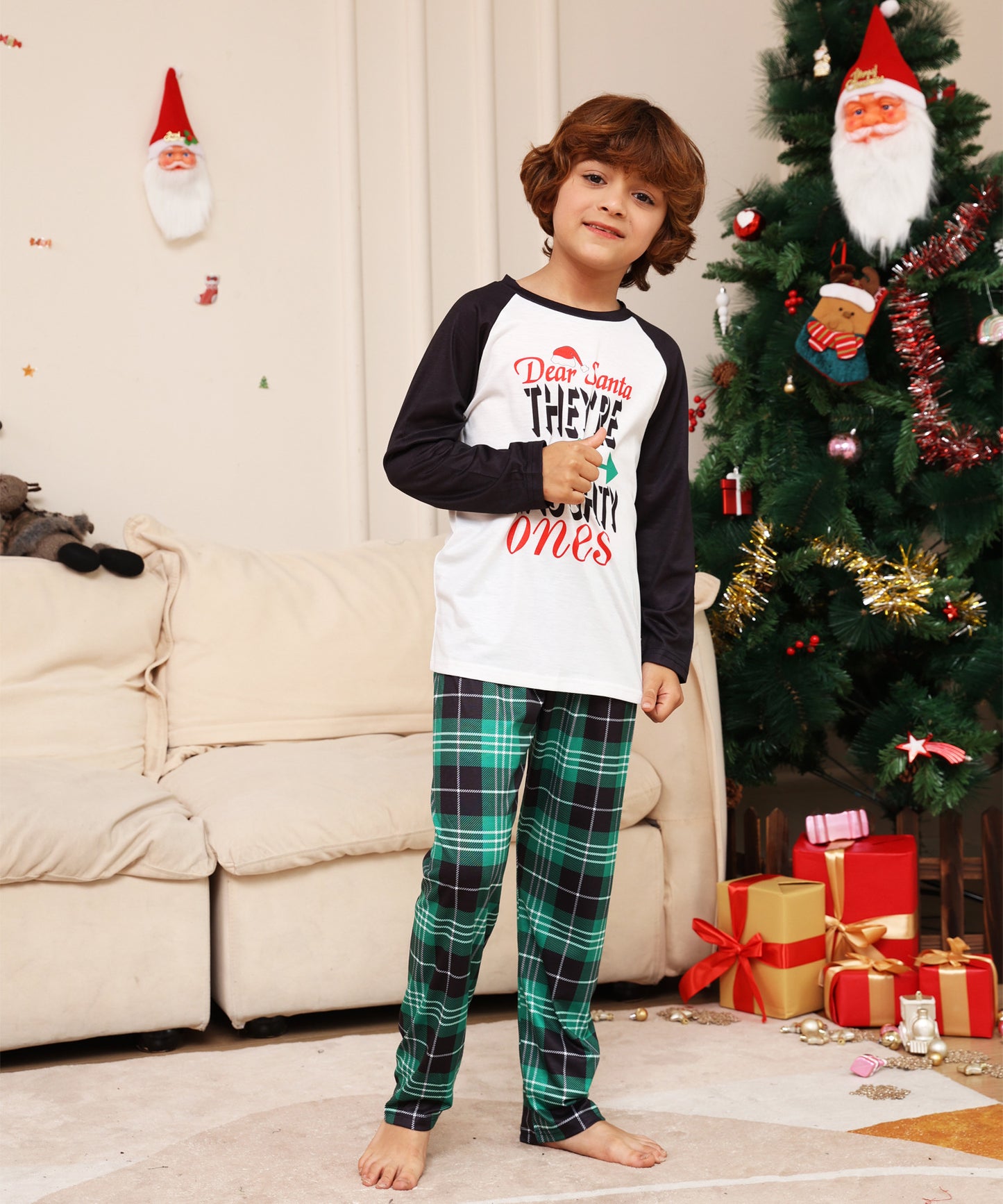 Plaid Alphabet Cartoon Christmas Parent-Child Dress Printed Christmas Pajamas