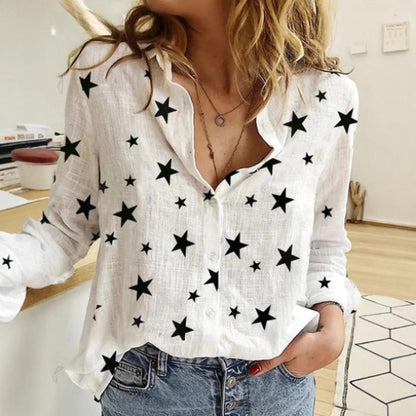 Women's Polka Dot Linen Long Sleeve Button Down Shirt