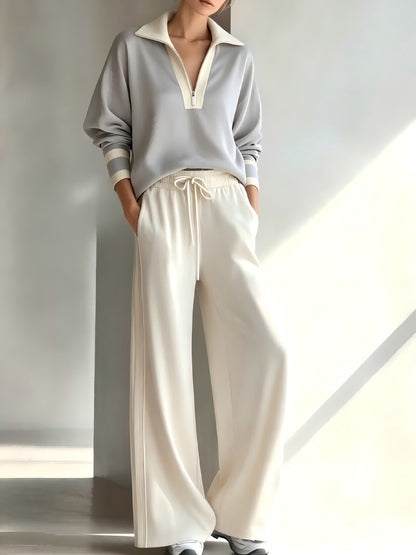 Women's Color Block Polo Sweatsuit Two Piece Lounge Set