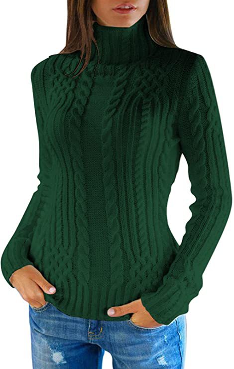Women's Fitted Cable Knit Turtleneck Sweater