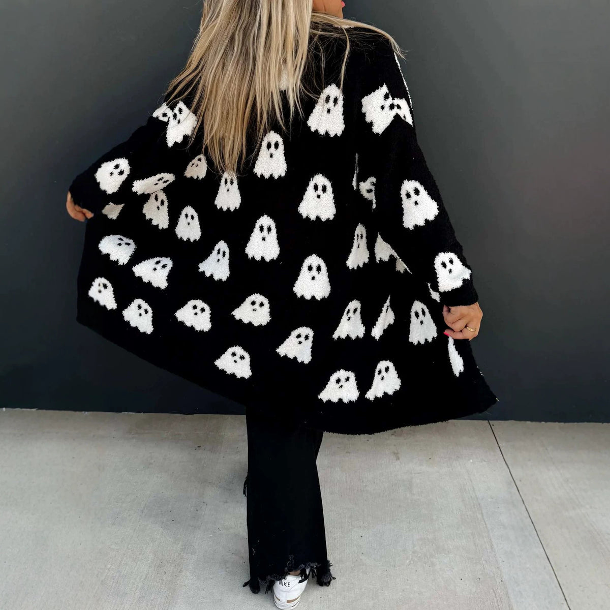 Women's Halloween Ghost Oversized Fuzzy Cardigan