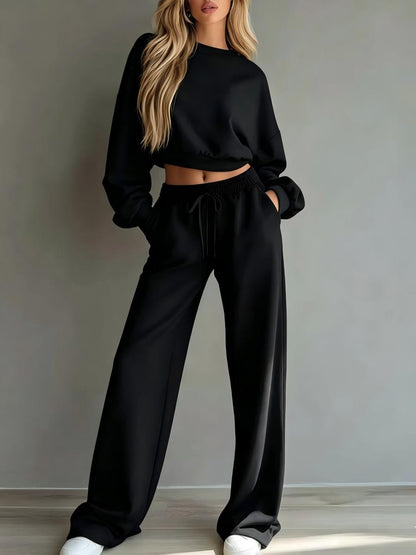 Women's Cropped Sweatshirt Wide Leg Pants Lounge Set