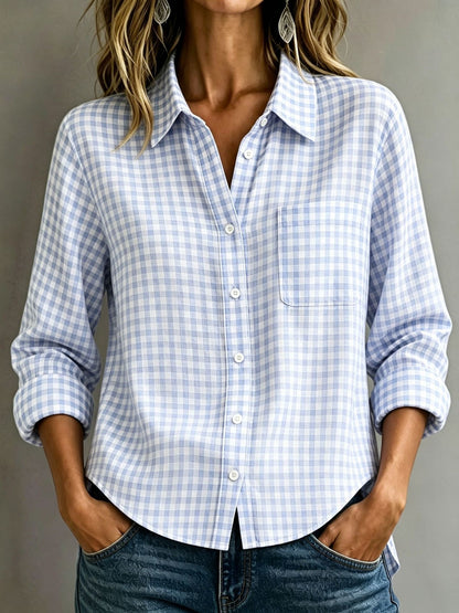 Women's Plaid Button Down Shirt Long Sleeve Collared Top